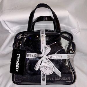 Steve Madden 4 Pc Gift Set: Earmuffs, Clear Tote, Luggage Tag, Tumbler w/ Straw